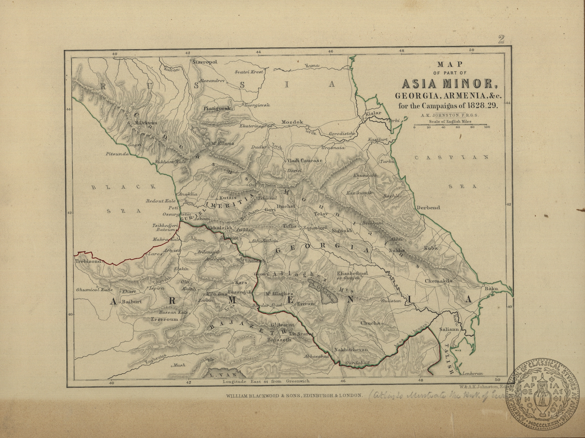 Map of part of Asia Minor, Georgia, Armenia, &c. for the Campaigns of 1828-29.